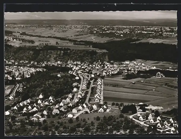 AK Neckartenzlingen, Ortsansicht vom Flugzeug aus