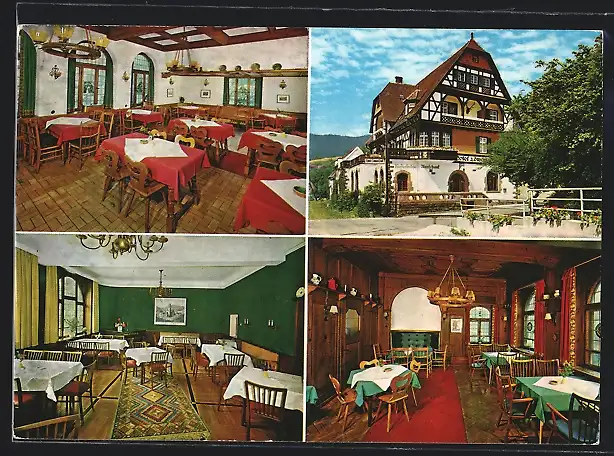 AK Alpirsbach /Schwarzwald, Hotel Löwen-Post in vier Ansichten