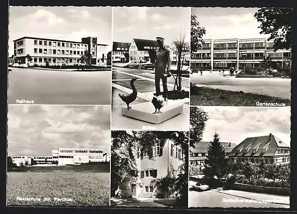 AK Wendlingen am Neckar, Rathaus, Realschule mit Pavillon, Büttel, Schloss, Gartenschule, Schlossverwaltungsgebäude