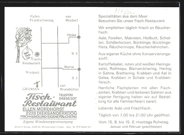 AK Dieksanderkoog, Fisch-Restaurant Ellen Mordhorst in vier Ansichten