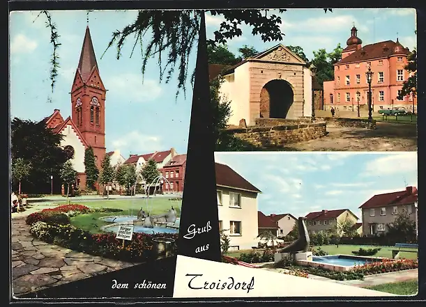 AK Troisdorf, Kirche mit Anlagen, Ortspartie