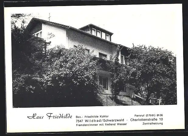 AK Wildbad /Schwarzwald, Pension Haus Friedhilde F. Kohler, Charlottenstrasse 10