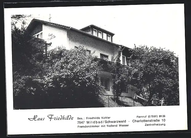 AK Wildbad /Schwarzwald, Pension Haus Friedhilde F. Kohler, Charlottenstrasse 10
