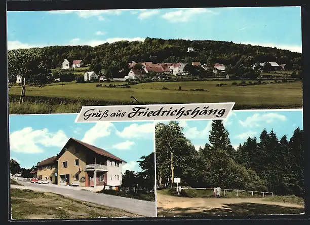 AK Friedrichshäng /Opf., Pension Fleischmann, Landesgrenze, Ortsansicht