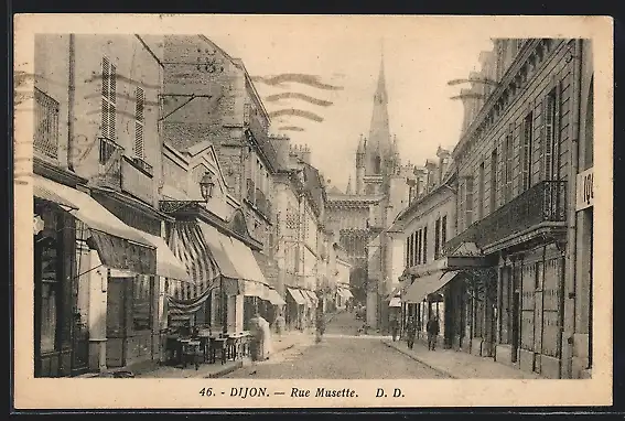 AK Dijon, Rue Musette mit Geschäften