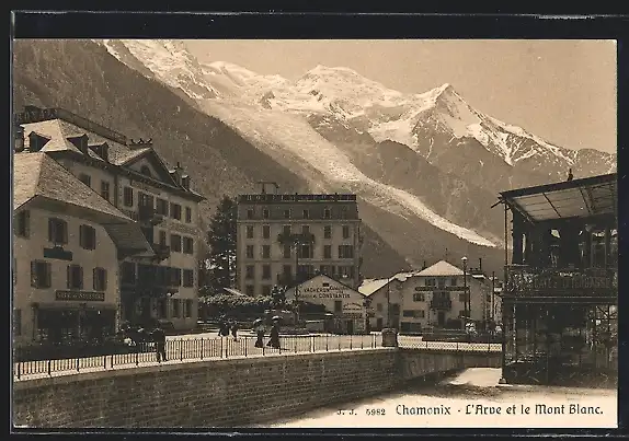 AK Chamonix, l'arve et le Mont-Blanc, hôtel de la Poste
