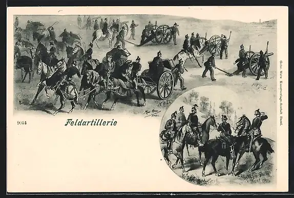 AK Feldartillerie mit Geschützen und Pferden