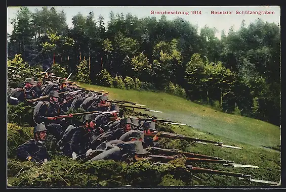 AK Besetzter Schützengraben, Grenzbesetzung 1914