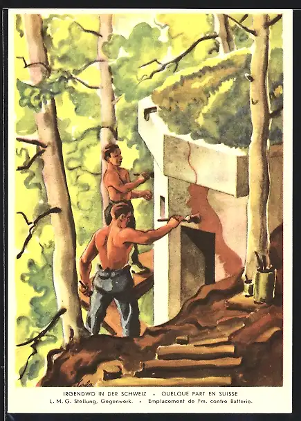 Künstler-AK Irgendwo in der Schweiz, L. M. G. Stellung, Gegenwerk