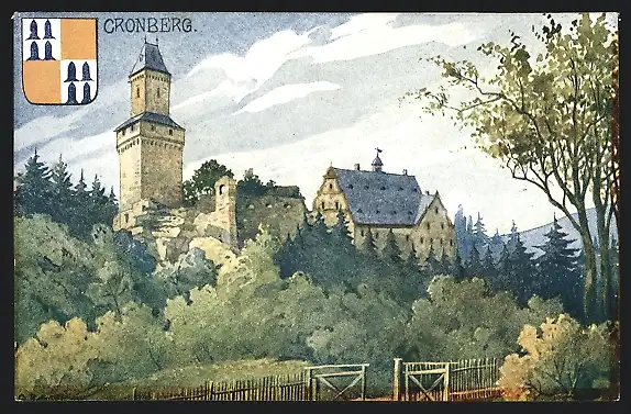Künstler-AK Cronberg i. Taunus, Schlossansicht in Waldlandschaft