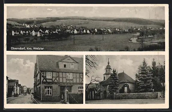 AK Oberndorf /Kr. Wetzlar, Bäckerei-Cafe K. Medenbach mit Strasse, Gesamtansicht