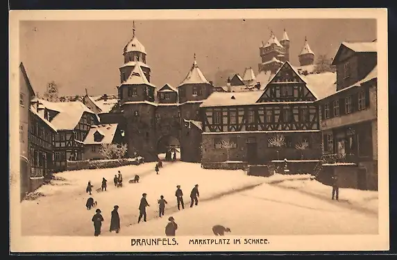 AK Braunfels, Marktplatz im Schnee