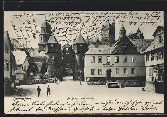 AK Braunfels, Aufgang zum Schloss mit Hotel zum Solmser Hof