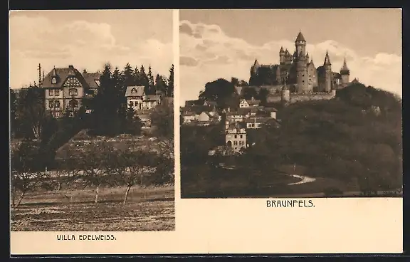 AK Braunfels, Villa Edelweiss, Ortsansicht mit Schloss