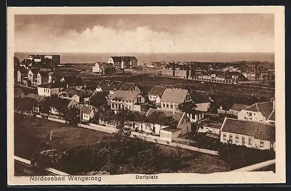 AK Wangeroog, Dorfplatz mit Seeblick aus der Vogelschau