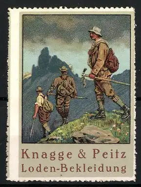 Reklamemarke Loden-Bekleidung der Firma Knagge & Peitz, Bergsteiger