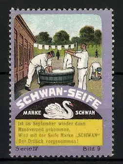 Reklamemarke Schwan-Seife, Soldaten am Waschfass, Serie IV, Bild 9