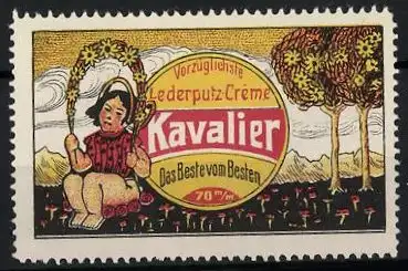 Reklamemarke Kavalier vorzüglichste Lederputz-Creme, das Beste vom Besten, Mädchen mit Blumenkranz auf der Wiese