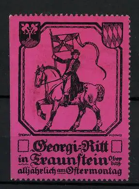 Reklamemarke Traunstein, Georgi's Ritt, alljährl. am Ostermontag, Ritter auf seinem Pferd