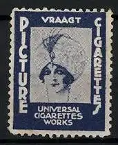 Reklamemarke Universal-Cigarettes, Vraagt, Frauenportrait