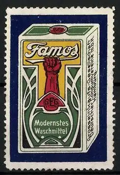 Reklamemarke Famos - modernstes Waschmittel, Schachtel