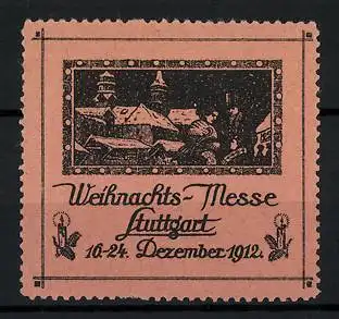 Reklamemarke Stuttgart, Weihnachts-Messe 1912, schneebedeckte Stadtansicht