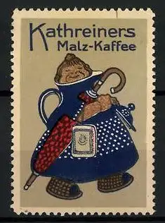 Reklamemarke Kathreiners Malzkaffee, Frau als Kaffeekanne