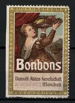 Reklamemarke Bonbons der Diamalt-Aktien-Gesellschaft, München, Frau mit Obstschale