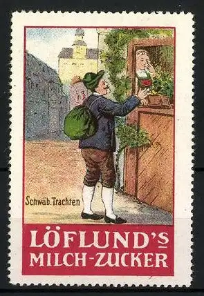 Reklamemarke Löflund's Milch-Zucker, Paar in schwäbischer Tracht