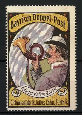 Reklamemarke Bayrisch Doppel-Post ist feinster Kaffee-Zusatz, Cichorienfabrik Julius Cohn, Fürth, Postbote