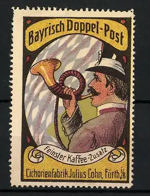 Reklamemarke Bayrisch Doppel-Post ist feinster Kaffee-Zusatz, Cichorienfabrik Julius Cohn, Fürth, Postbote