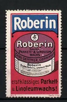 Reklamemarke Roberin - bestes Parkett- und Linoleum-Wachs, Carl Gentner, Göppingen, Dose