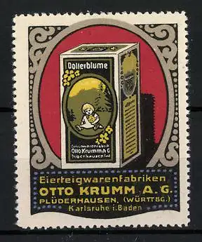 Reklamemarke Dollerblume Eierteigwaren, Fabrik Otto Krumm AG, Plüderhausen, Verpackung