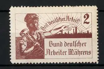 Reklamemarke Heil Deutscher Arbeit, Bund deutscher Arbeiter Mährens, Bauer am Ortsrand