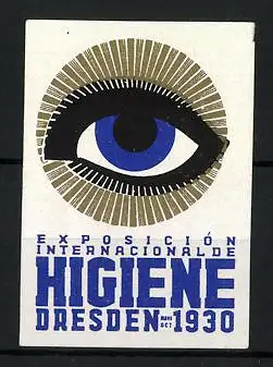 Reklamemarke Dresden, Exposicion Internacionale Higiene 1930, Messelogo Auge