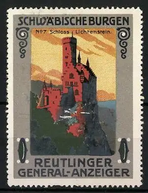 Reklamemarke Reutlingen, General-Anzeiger, Serie: Schwäbische Burgen, Schloss Lichtenstein, Bild 7