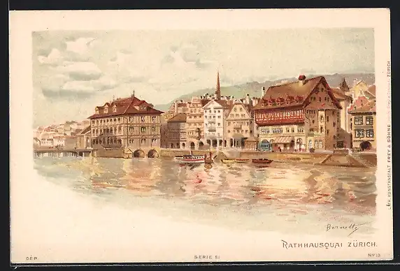 Lithographie Zürich, am Rathausquai