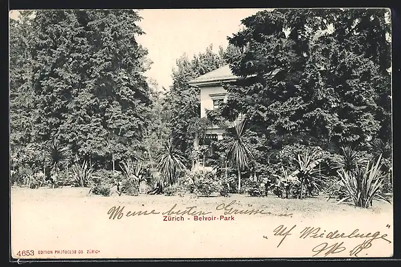 AK Zürich, Partie im Belvoir-Park, mit Gebäude