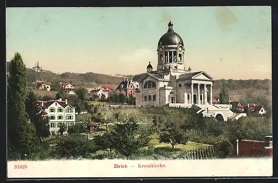 AK Zürich, Kreuzkirche mit Umgebung