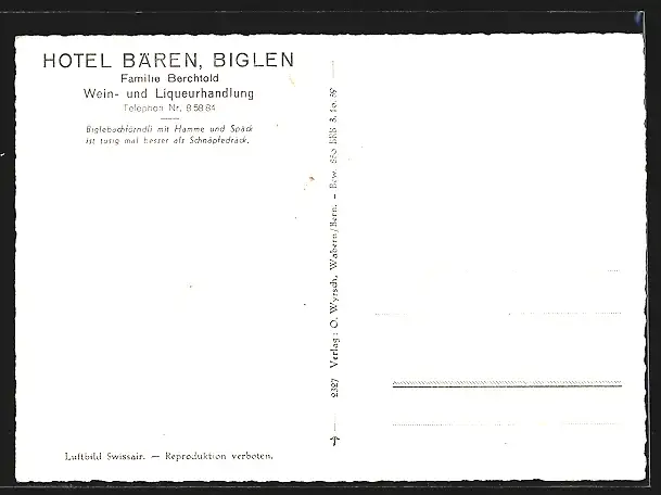 AK Biglen, Teilansicht mit Hotel Bären, Fliegeraufnahme