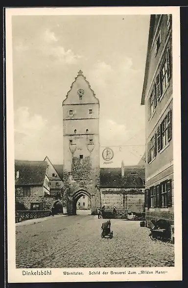 AK Dinkelsbühl, Wörnitztor, Schild der Brauerei zum Wilden Mann