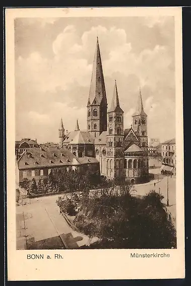 AK Bonn /Rh., Münsterkirche mit Strasse aus der Vogelschau