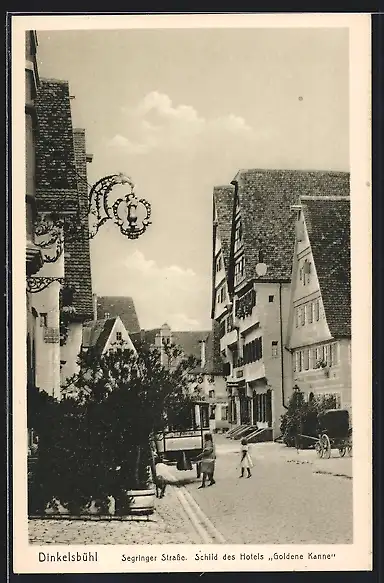 AK Dinkelsbühl, Segringer Strasse, Schild des Hotels Goldene Kanne