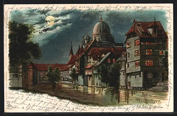 Künstler-AK Nürnberg, Synagoge an der Pegnitz