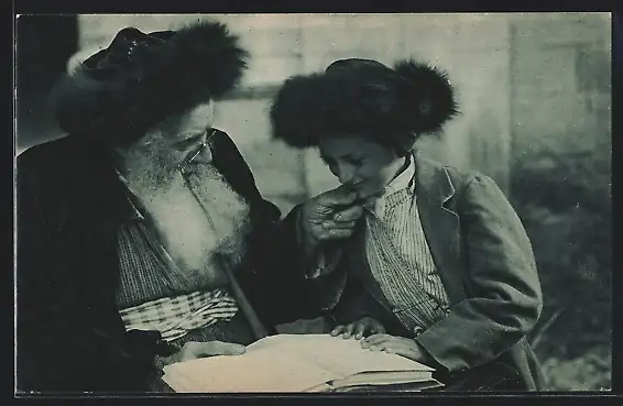 AK Examining his Great Grandson in a Bible Lesson, jüdischer Gelehrter mit Grossenkel