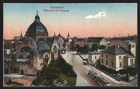 AK Dortmund, Hiltropwall mit Synagoge