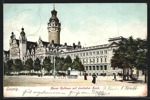 AK Leipzig, Neues Rathaus mit deutscher Bank
