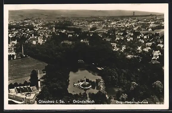 AK Glauchau, Gründelteich aus der Vogelschau