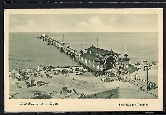 AK Binz /Rügen, Seebrücke mit Dampfer aus der Vogelschau