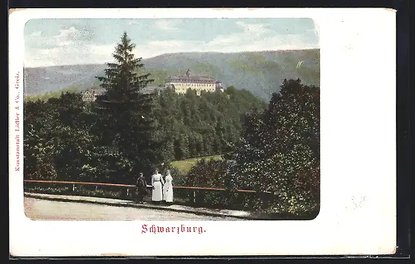 AK Schwarzburg, Schloss, aus der Ferne gesehen